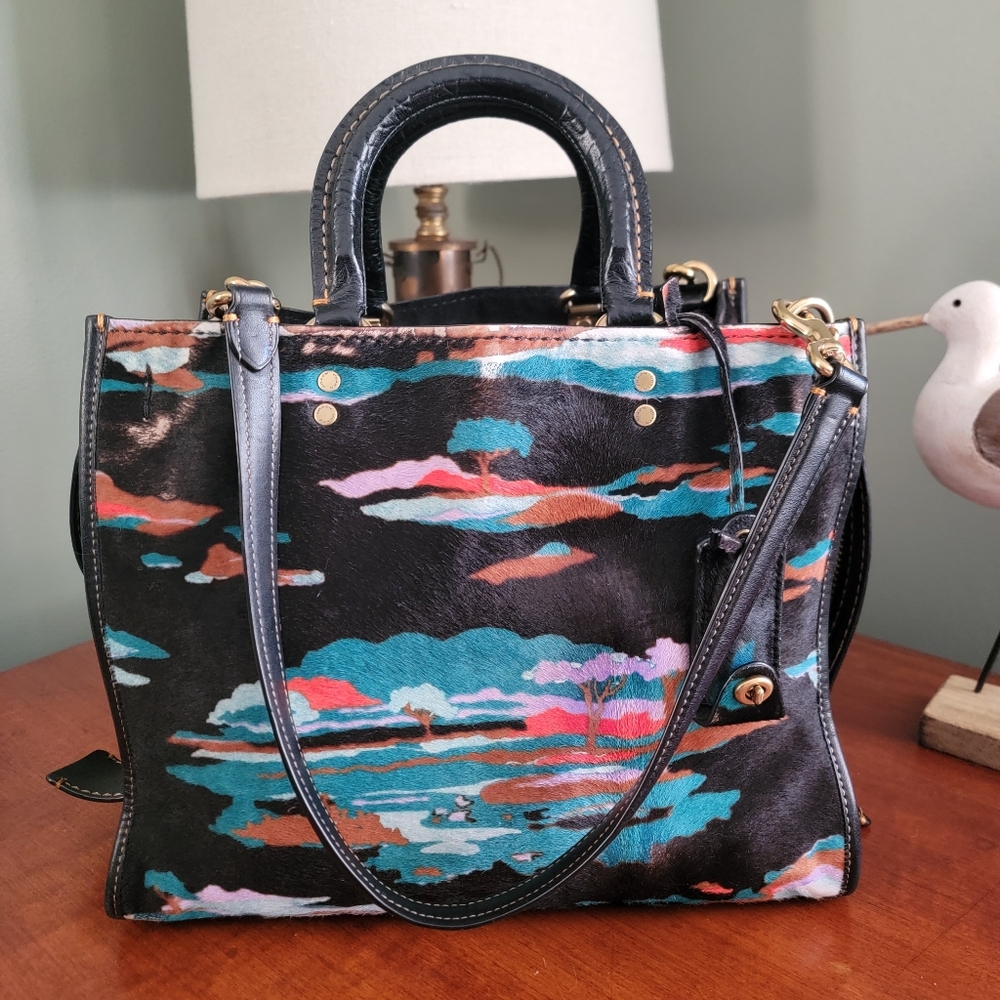 Coach Rogue 31 54554 Souvenir Sky Haircalf Satchel Black Leather Bag